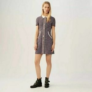 Maje Renatelle Collared Fit and Flare Tweed Dress